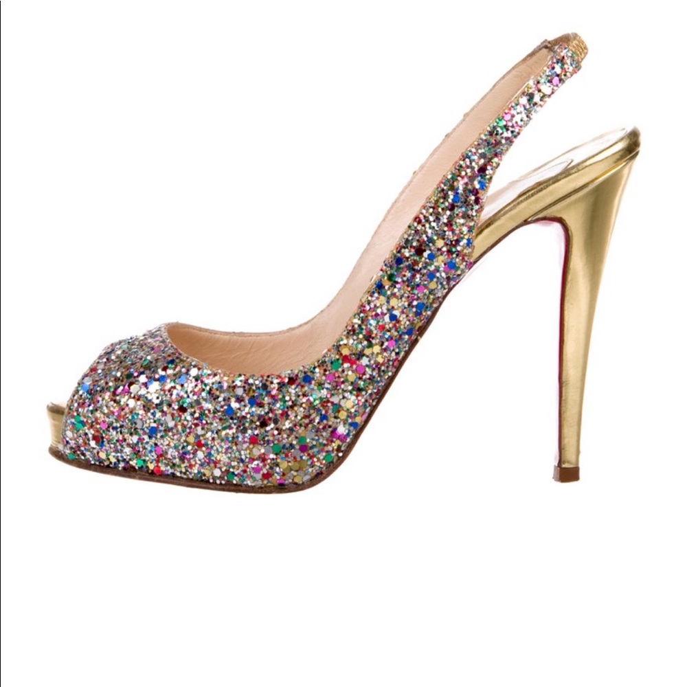 CHRISTIAN LOUBOUTIN Glitter Slingback Pumps 35.5